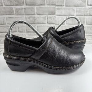 Born Peggy Clogs Women’s Size 8.5 Black Leather Wedge Slip On Shoes Concepts BOC